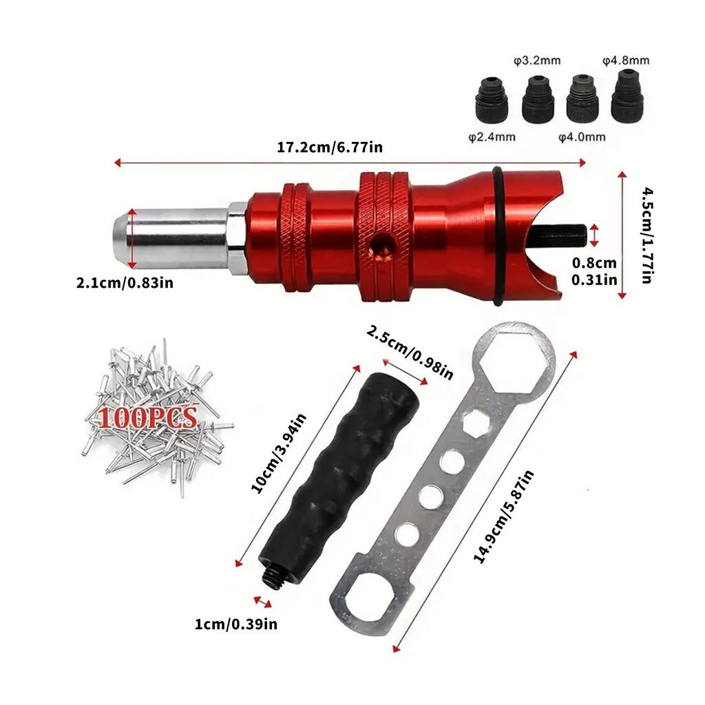 Durability Rivet Guns Adapter with 100Rivets AntiCorrosion Coating Reverse Drill Function for DIY Projects Easy Processing