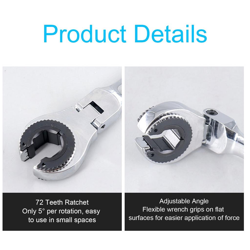 Flex Head Ratchet Combination Wrench 12mm Flare Nut Flex Gear Wrench Flexible Head Gear Wrench for Fuel, Brake, Air Conditioning Pipe Nuts 72 Teeth Op