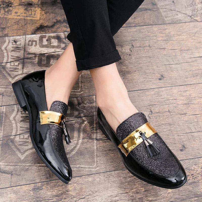 Hot Sale Men Flat Black Golden Formal Patchwork Shoe PU Leather Casual Men Shoes For Man Dress Shoes 2024 New Zapatos Hombre