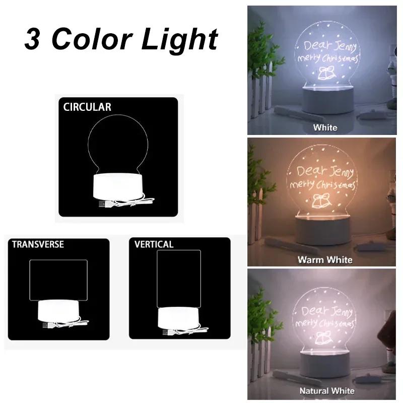 Rewritable Writing Board LED Night Light Transparent Luminous Acrylic Lamp USB Plug Glowing Calendar Desktop Ornament Home Decor
