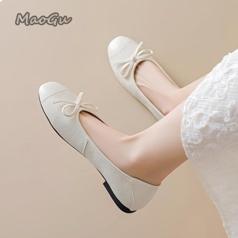 Fashion Elegant Bowknot Ballerina Women's Flats Round Toe Soft Sole Comfortable Slip-On Ladies Loafers Leather Single Mules Shoes Size35