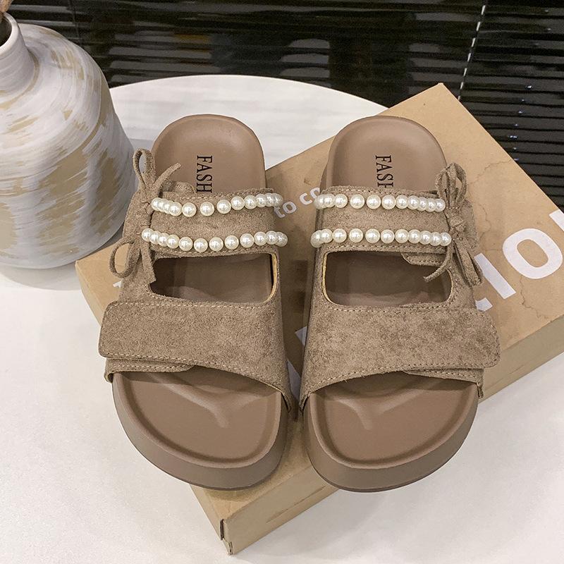 

Thick-bottomed outer wear with skirt pearl Birkenstock slippers female 2025 summer new height-increasing fairy style versatile one-word drag 40