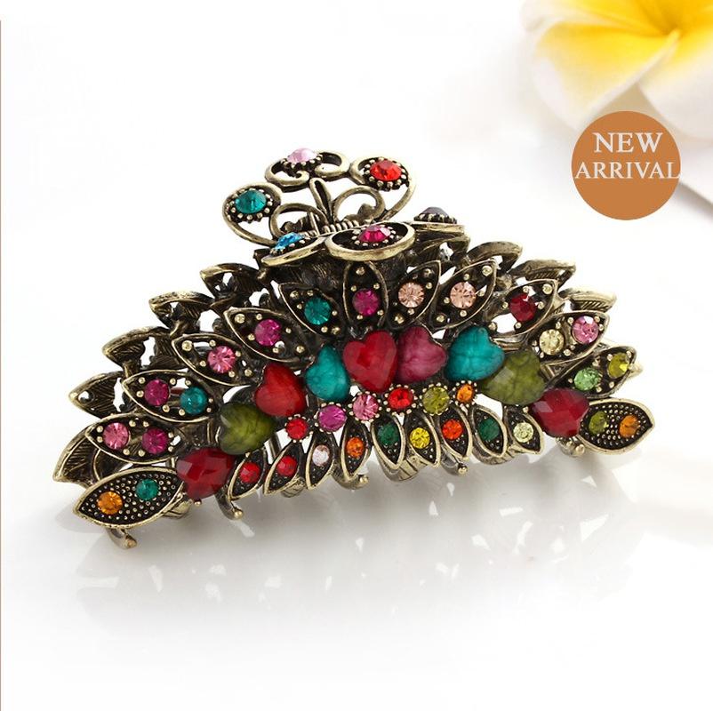 Big Metal Hair Claw Jewelry Vintage Flower Hair Claws Crab Women Banquet Rhinestone Hair Clip Accessories