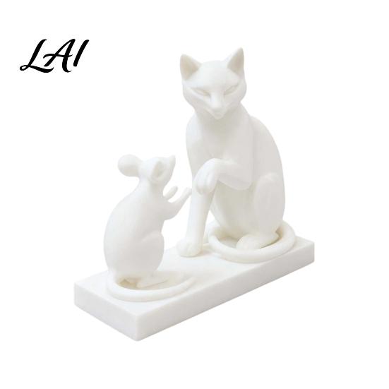 Cat Mouse Design 3D Printed Modern & Sculpture Minimalist Animal Interaction Desk Decor Matte Art Table Decor Collectible Figurine Stable