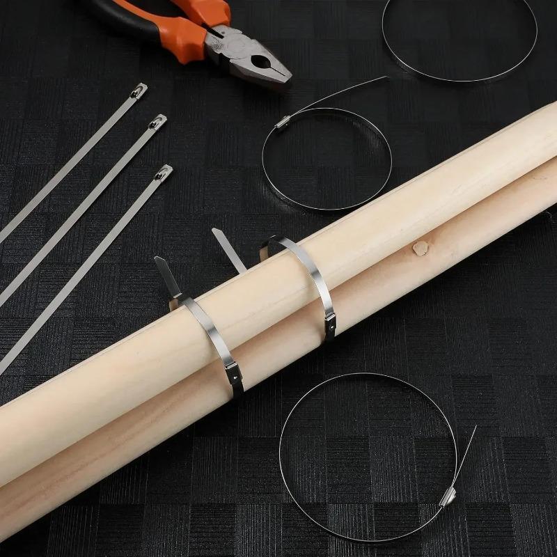 100Pcs Stainless Steel Cable Ties Metal Zip Ties Strap for Exhaust Wrap Multi-Purpose Heavy Duty Self-locking Fastening Ring