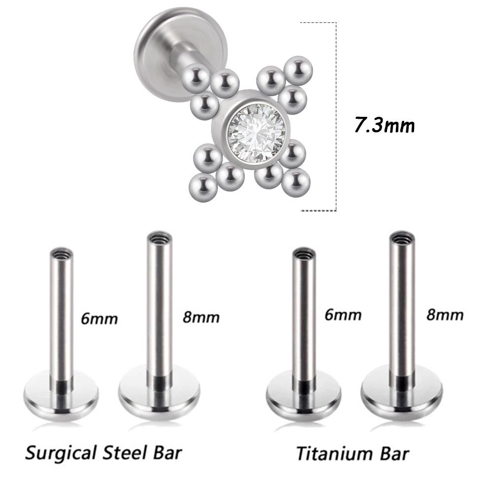 Titanium Steel 1.2 Gauge Crystal Cluster Triangle Lip & Ear Piercing Ring