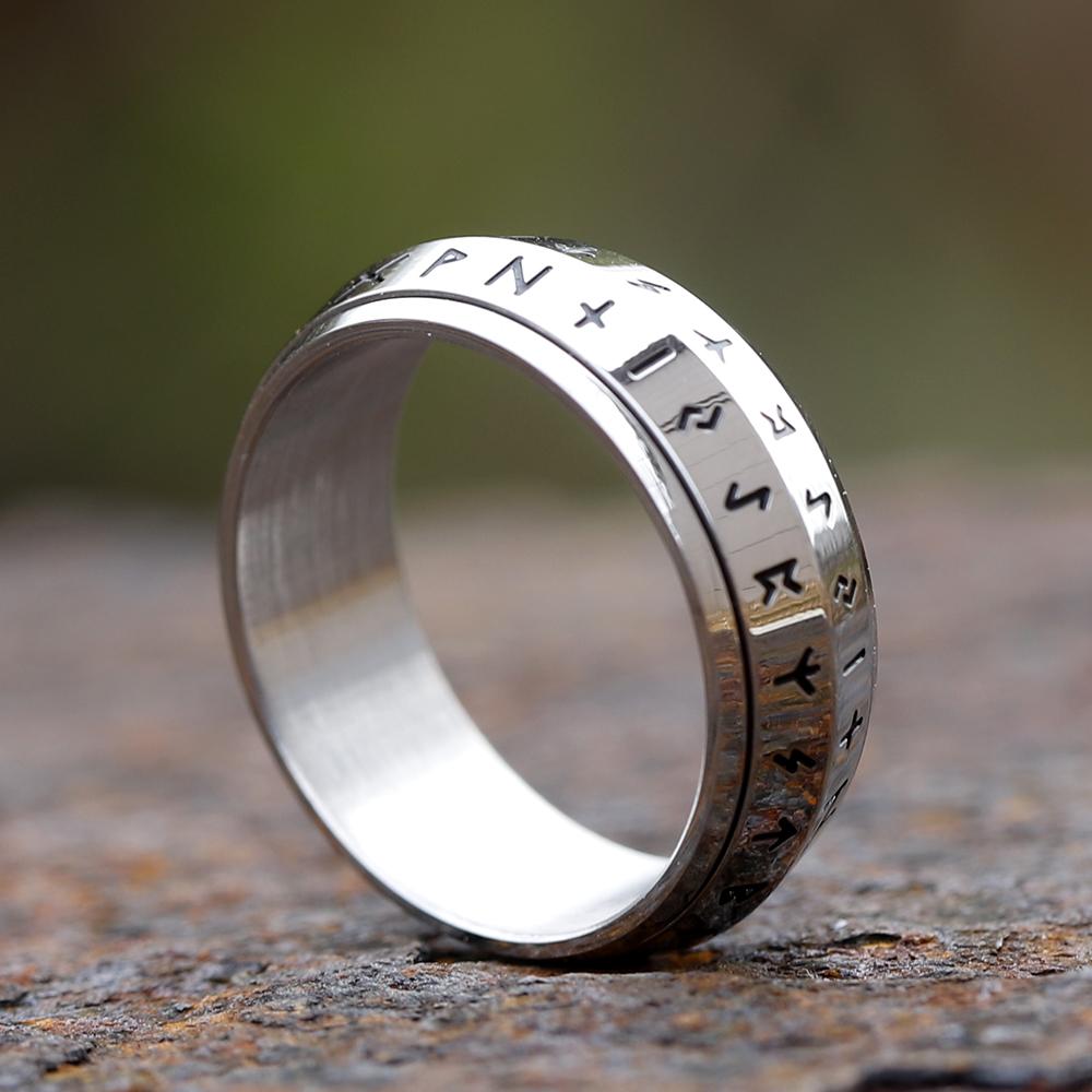 NEW Rotatable Men's 316L Stainless Steel Rings Retro Odin Viking Rune for Teen RING Amulet  Jewelry Gift
