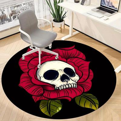 1pc Skull Rose Office Round Area Rug,  Mat Suitable For Office, Under Office Chairs Bedroom Living Room Home Decor, Room Deco