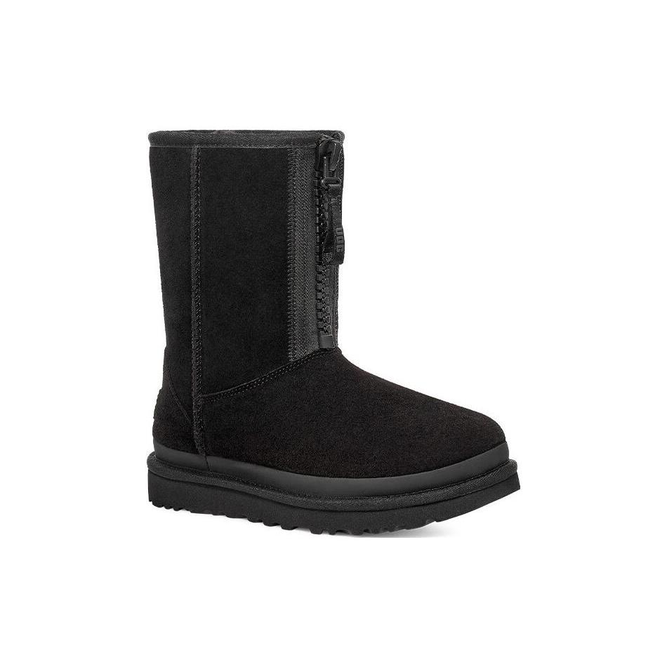 New UGG Classic Short Zipper Tape Logo Boot 'Black' Women's 1144035-BLK