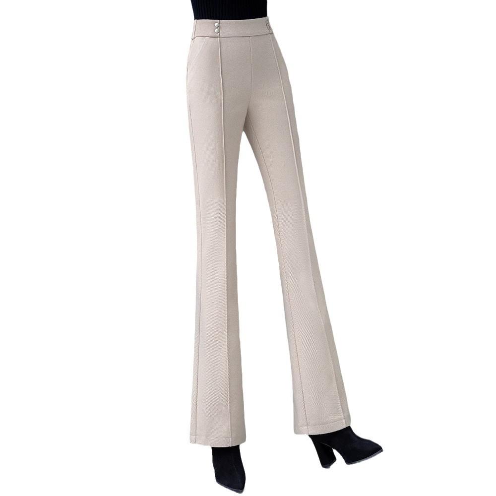Women's High Waist Woolen Flare Pants, Fleece-lined, Slimming Casual Winter 2025 Trousers for Middle-aged Moms.
