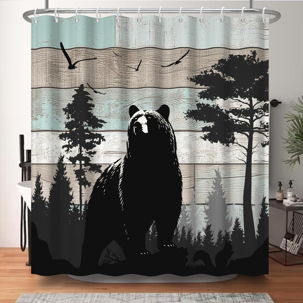Waterproof Fabric Shower Curtain-Cute Black Cat Animal Print Bathroom Curtain for Kids, Funny Bath Curtain with Hooks Bathroom