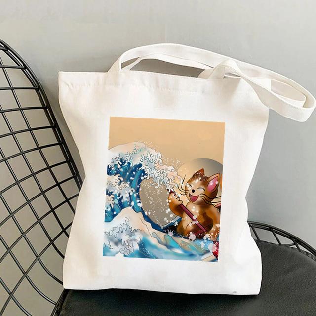 Shopper The Great Retro Wave Pink Printed Kawaii Bag Harajuku Women Shopping Bag Canvas Shopper Bag Girl Shoulder Lady Bag