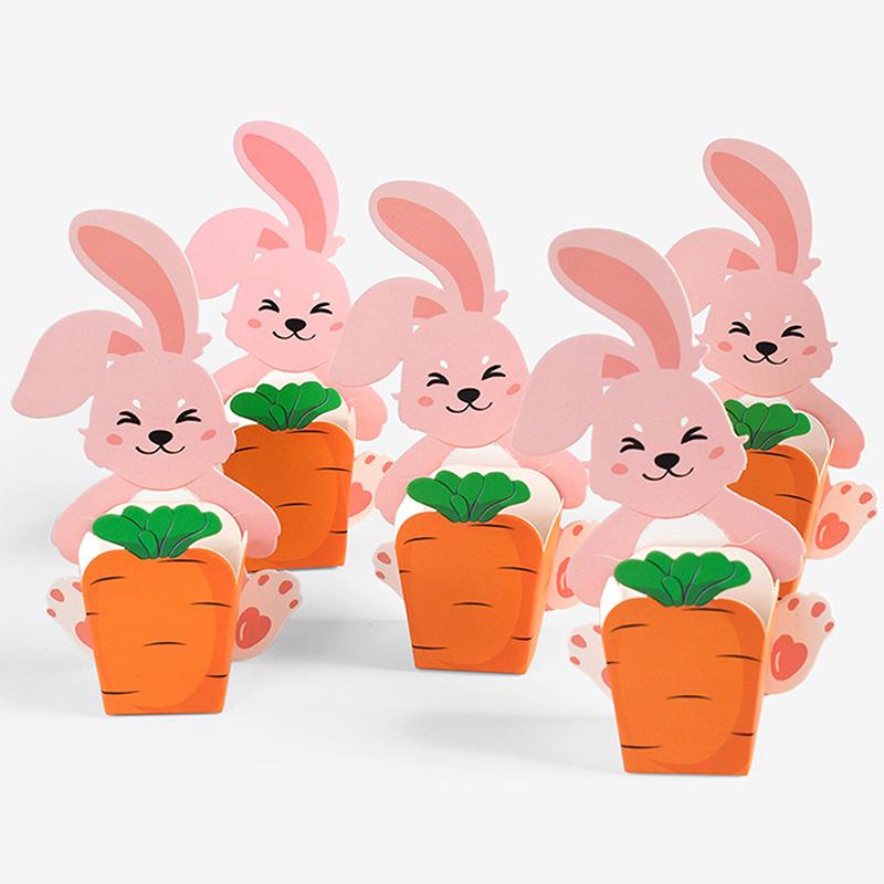 10Pcs Cute Bunny Rabbit Carrot Paper Cookie Candy Box Gift Packing Boxes For Kids Birthday Baby Shower Happy Easter Party Decor