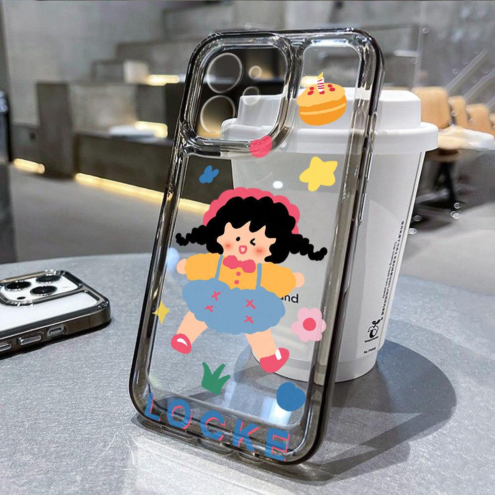 Cartoon pigtails girl for iPhone17 mobile phone case Apple 15promax fine hole soft case 16/14x