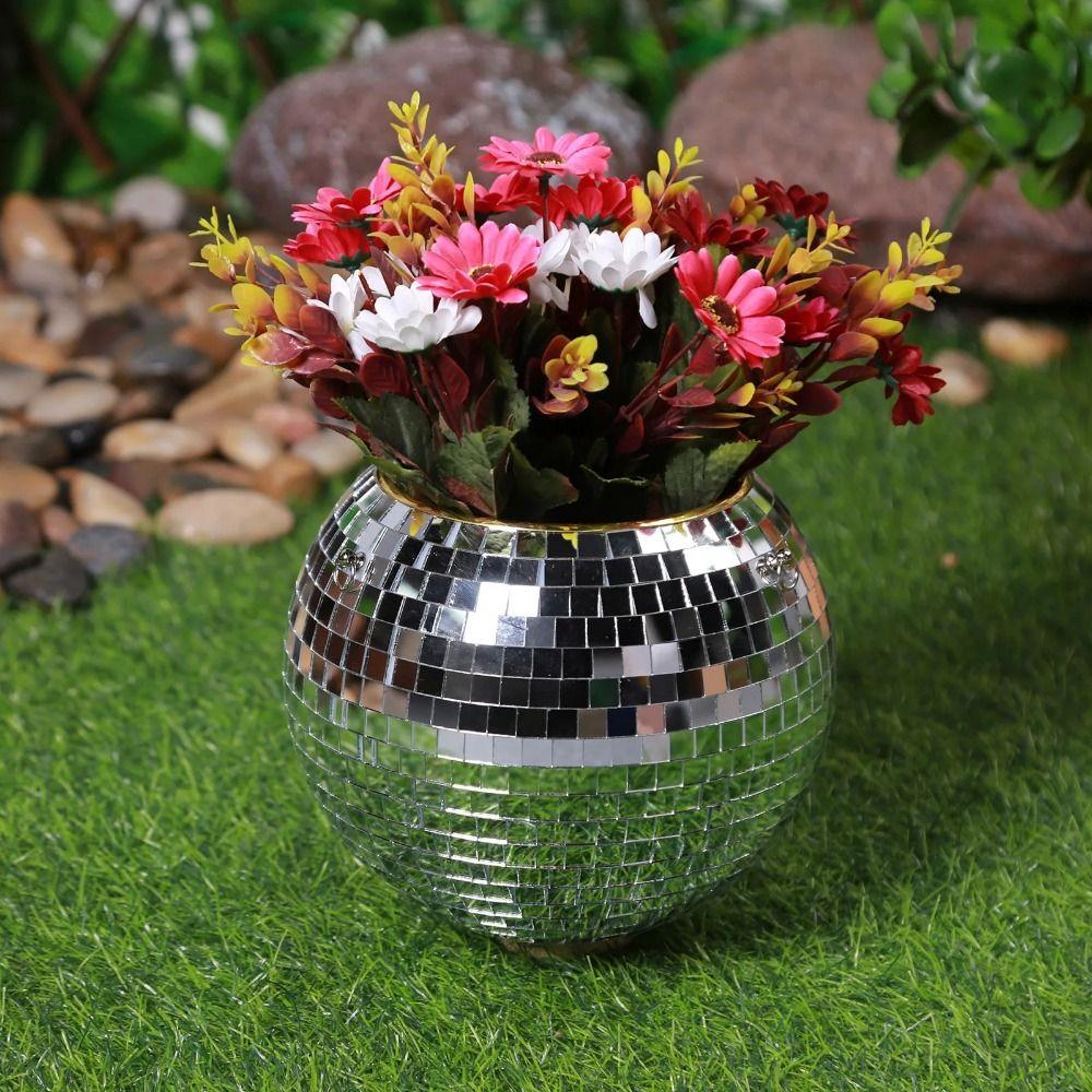 Chain Disco Ball  Flower Planter Wood Base Plant Hanging Basket Hanging Flower Pot  Garden Decor