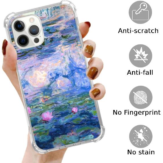 Water Lilies Aesthetic Phone Case Compatible with iPhone 16 Pro, Vintage Oil Painting Art Phone Case for iPhone 16 Pro, Cool Trendy TPU Bumper Case