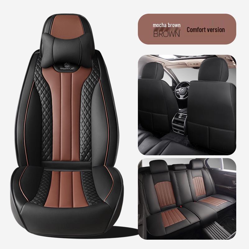 2024 Universal Full Surround Leather Car Seat Cushion Mat - All-Season Fit for Small Cars