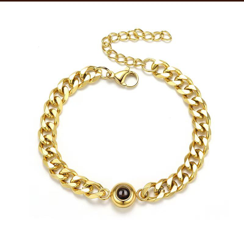 Custom 100 Languages 'I Love You' Projection Bracelet - Stainless Steel Cuban Chain Bangle for Men & Women