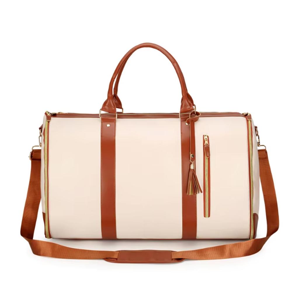 

Geestock Pu Костюмная дорожная сумка Большая вместимость Сумка для переноски одежды Деловая сумка для багажа в самолет Дорожная сумка с карманом для обуви для мужчин Женщин бежевый