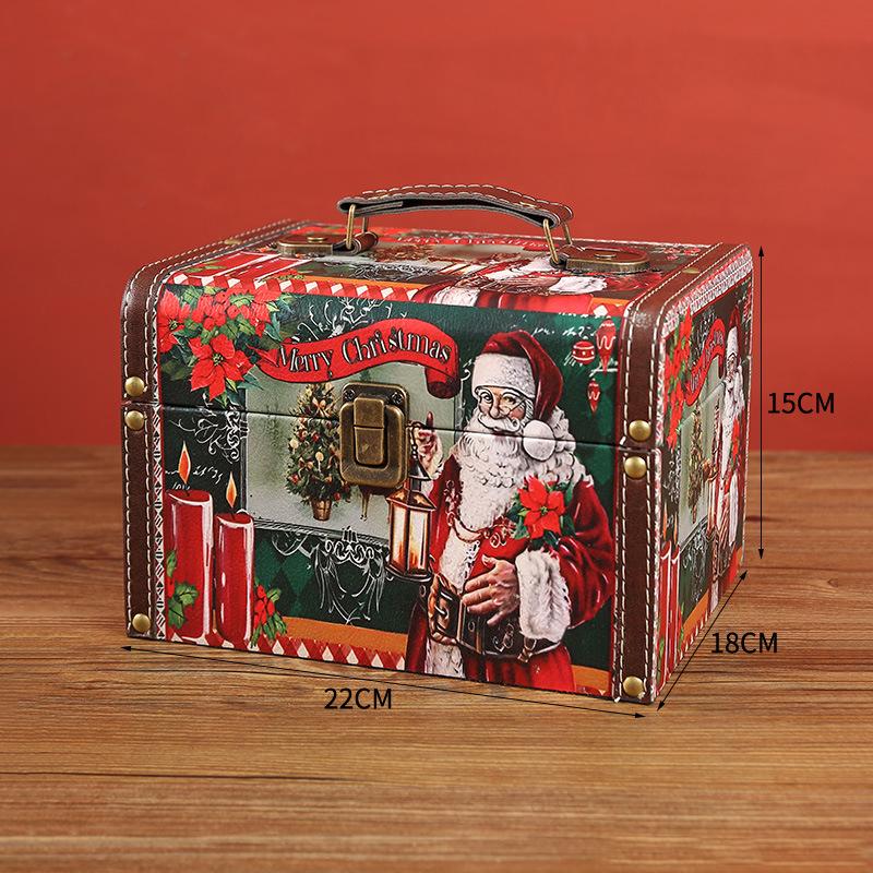 Christmas Candy Box Vintage PU Leather Jewelry Packaging Box With Lock S/M/L Wooden Sundry Treasure Storage Box With Handle