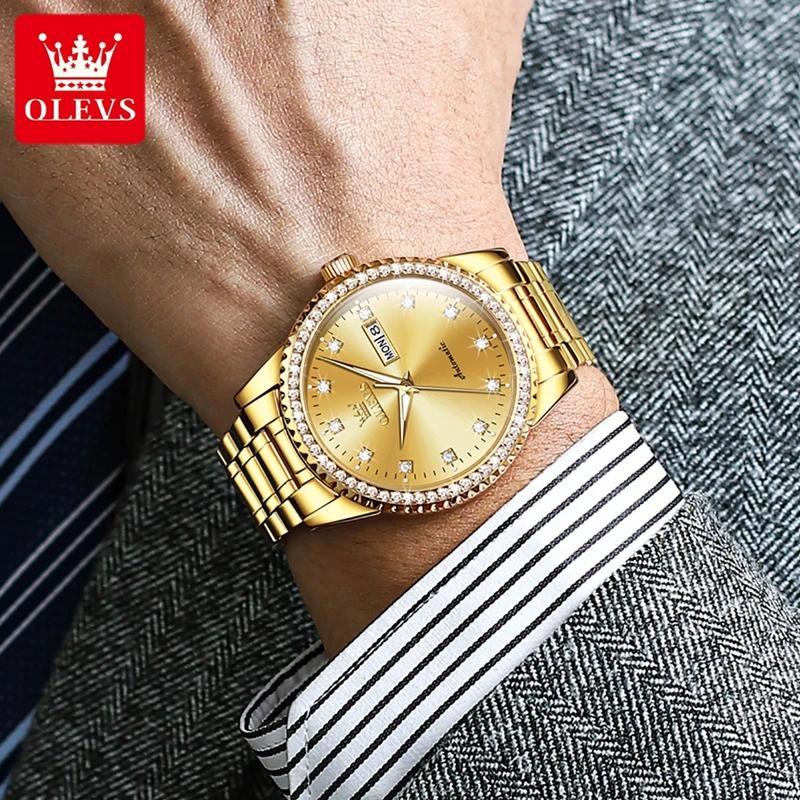OLEVS Men's Watch Luxury Brand Diamond Automatic Mechanical Watch Stainless Steel Waterproof Calendar Business Men's Watch