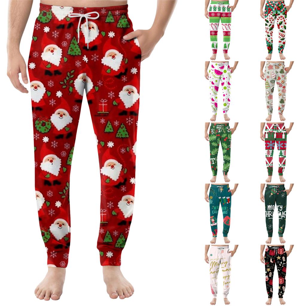 Men's Drawstring Pocket Casual Pants, Checkered Striped Printed Pocket Casual Pants, Home Sleeping Pants