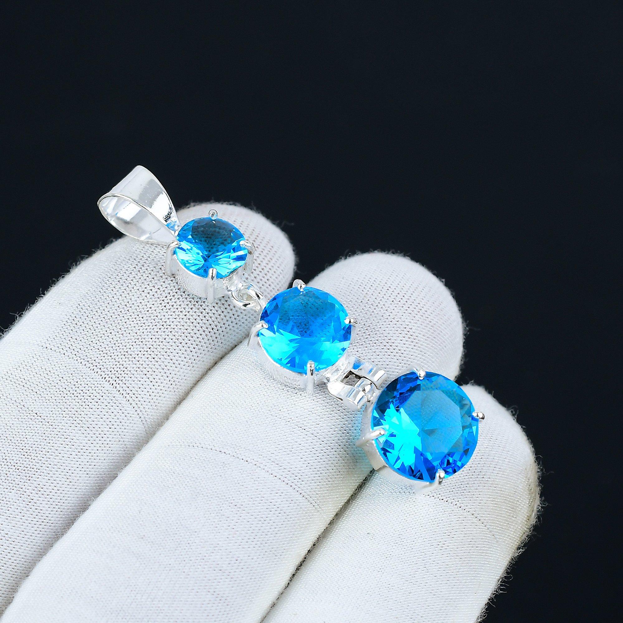 

Швейцарский голубой топаз, серебряный кулон ручной работы из стерлингового серебра 925 пробы, богемный кулон, кулон с зубцом, подвески для мамы, подарки для нее