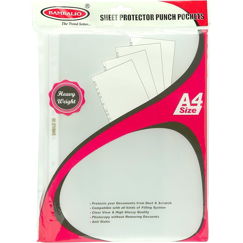 

Bambalio Bp-150A Glossy Transparent Document Sleeves, Clear Certificates/Water Proof Sheet Protectors 11 Holes Punched R белый