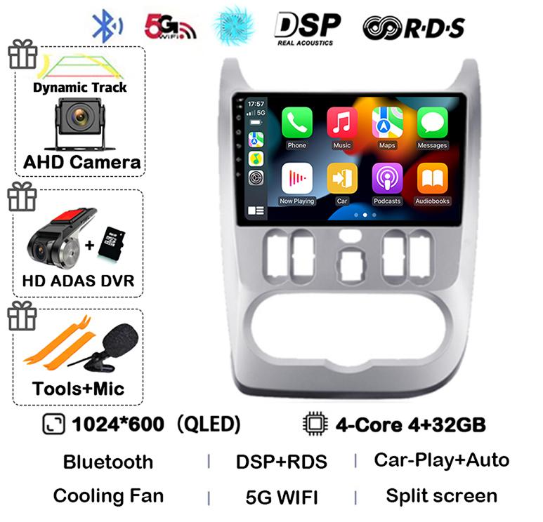Android 14 Carplay Auto 4G+WIFI Car Radio For Renault Logan 1 Sandero 2009 2010 2011 2012 2013-2015 Multimedia GPS Head Unit DSP