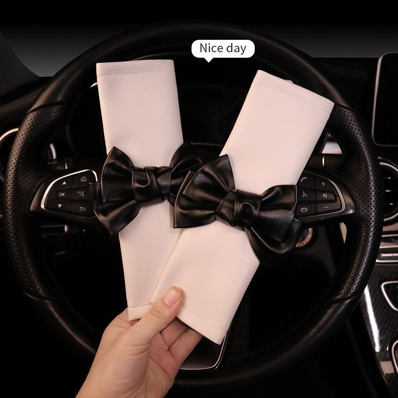 Bow Tie Car Seat Belt Cover Personalized Leather Style Four Seasons Shoulder Protector Women's Car Seat Belt Cover Fashion