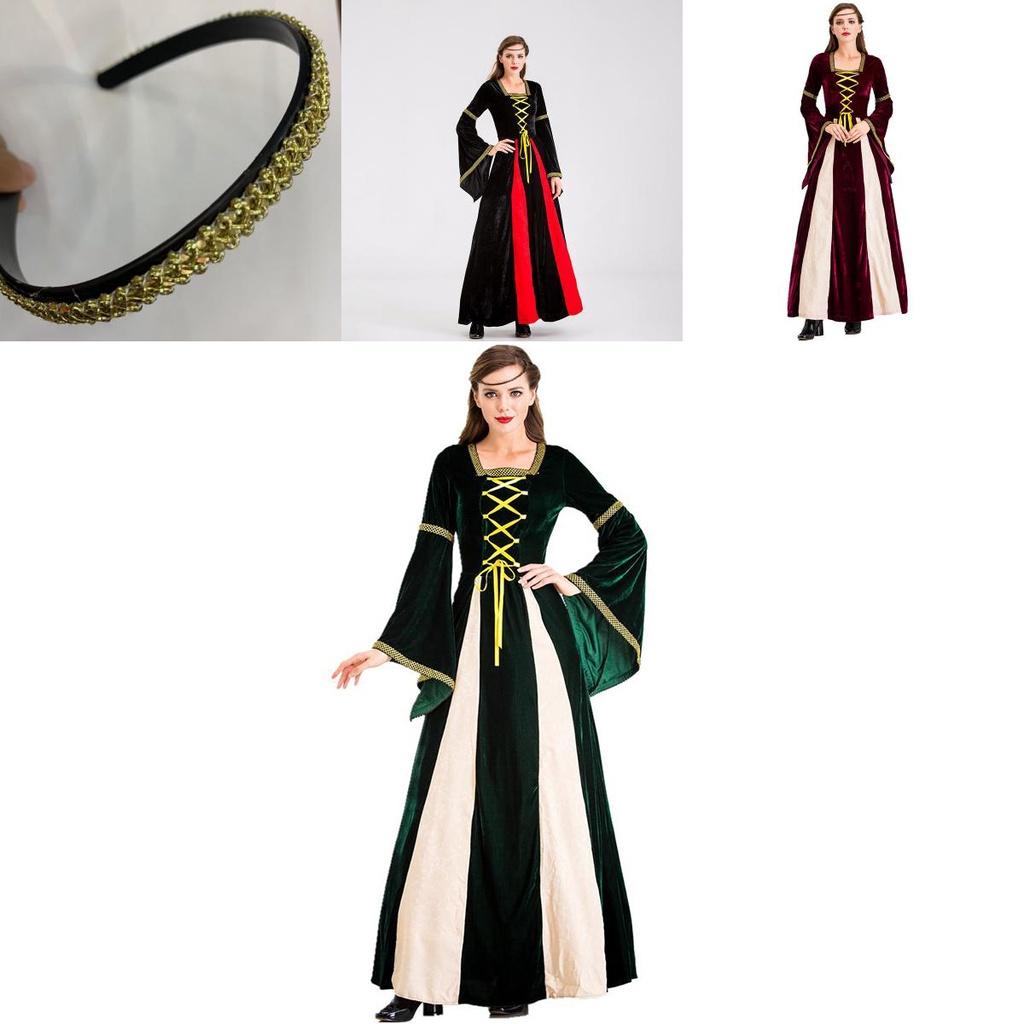Enchanting Black Vintage Medieval Court Cosplay Maxi Dress For Halloween Events