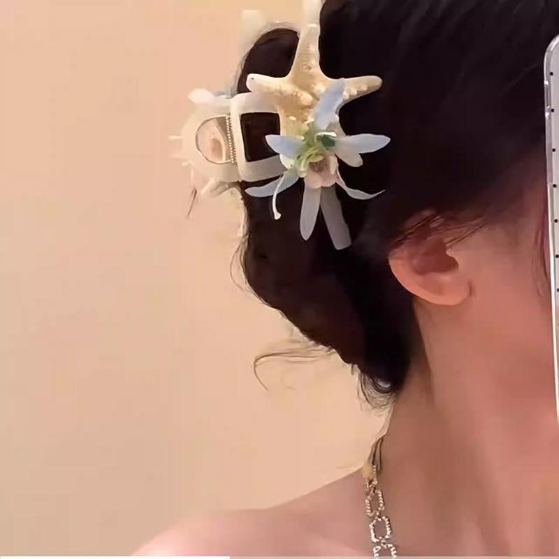 Small Fresh Immortal Flower Starfish Hairpin Mori Sweet Back Head Grab Clip Degree Seaside Fake Photo Atmosphere Hair Accessories