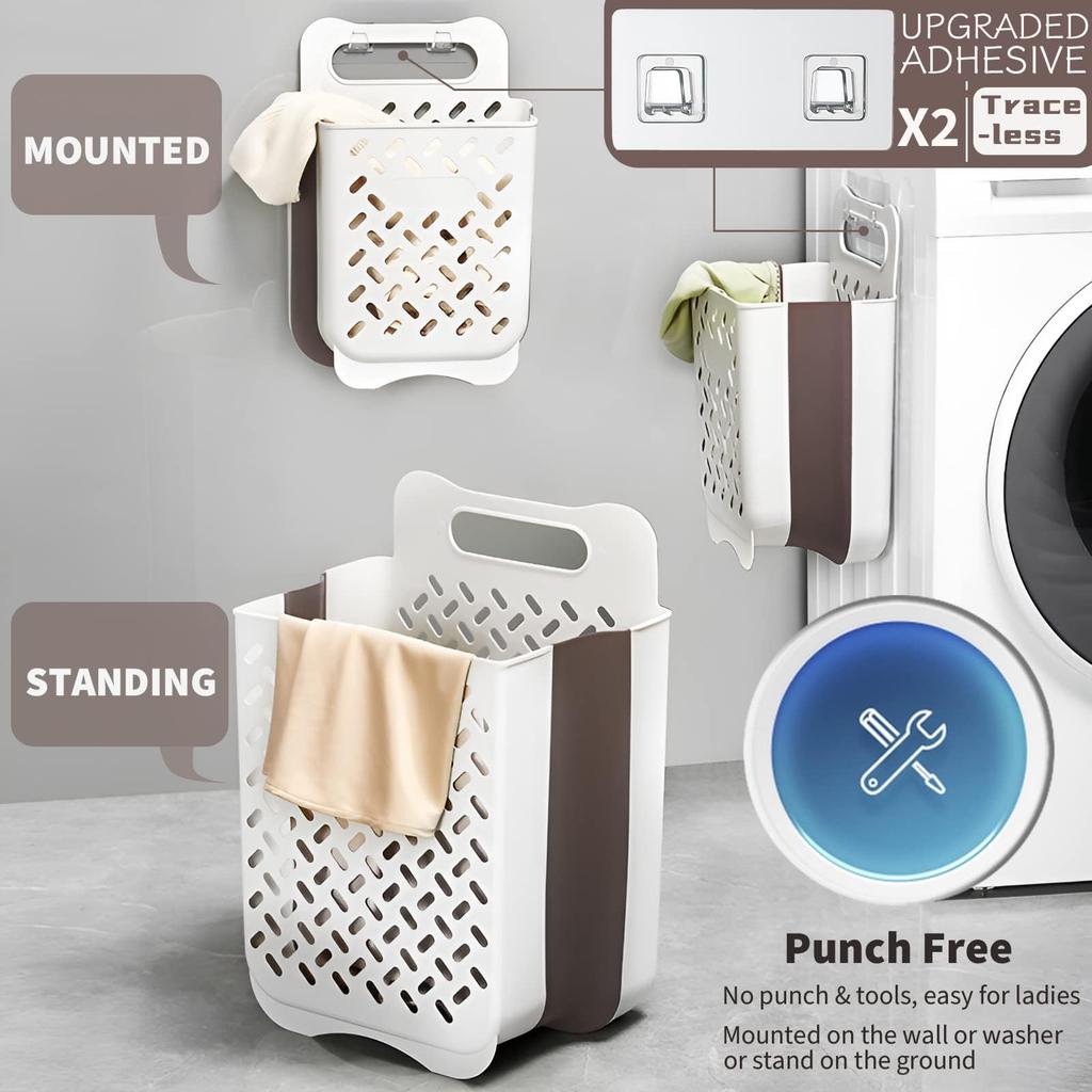 Wall-Mounted Dirty Clothes Basket Large-Capacity Folding Storage Basket Multi-Function Storage Basket Hollow Design Ventilation