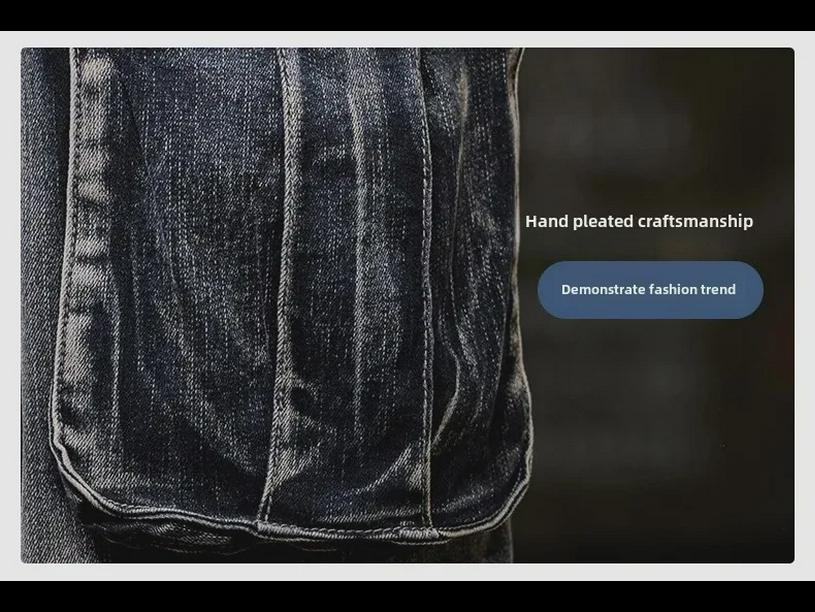 Vaqueros de trabajo de pierna ancha para hombre con múltiples bolsillos: holgados, resistentes al desgaste, elásticos, talla grande, para otoño/invierno 2024