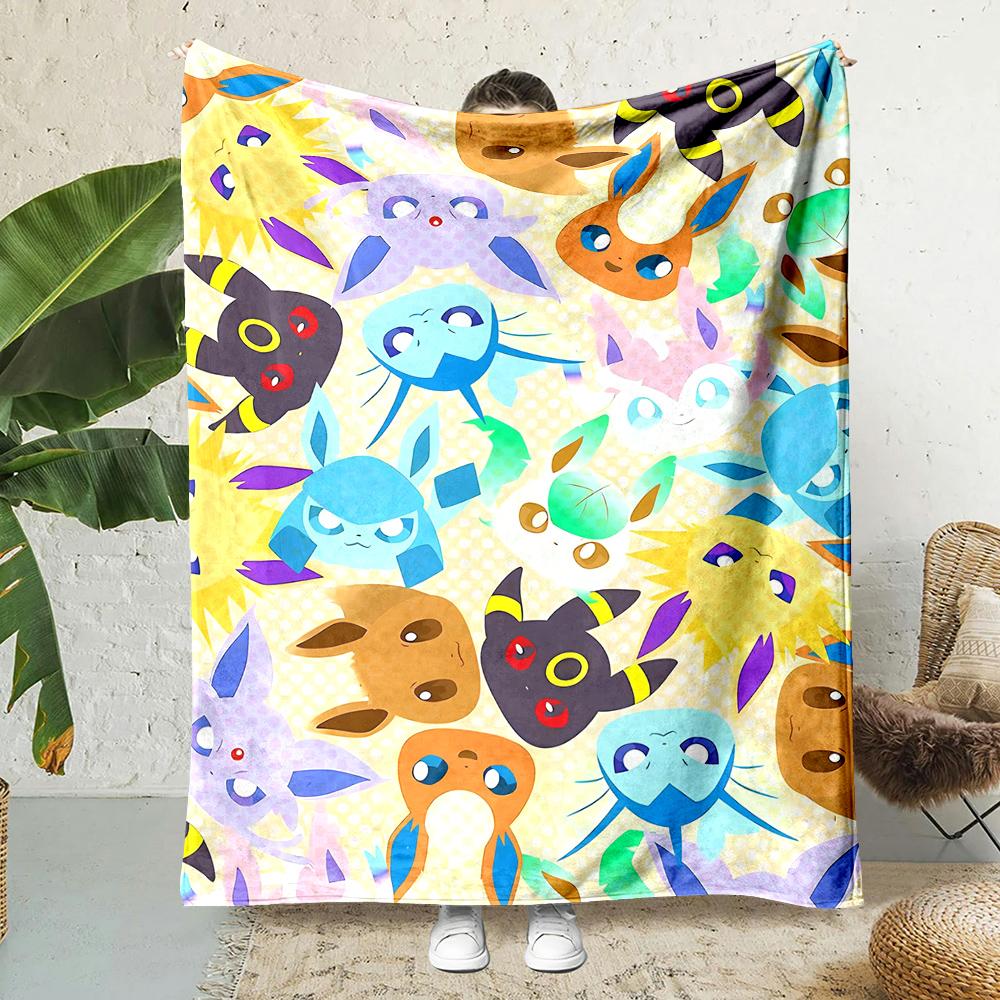Japanese Games Pokemen-Eevee Cartoon Blanket Soft Fluffy Plush Blanket Sofa Office Quilt Throw Picnic Beach Towel Luxury Gift