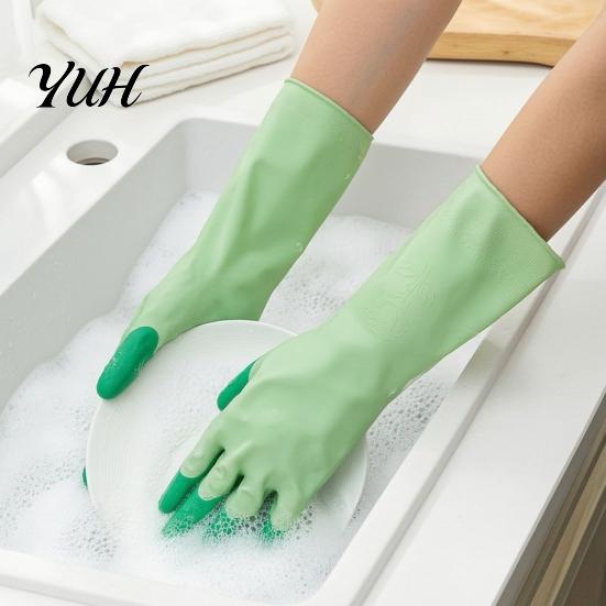 Dish Scrubbing Gloves for Home 2PCS PVC Dishwashing Gloves, Reusable Oil Resistant Cleaning Extended Flexible Waterproof Cuffs Kitchen And Household