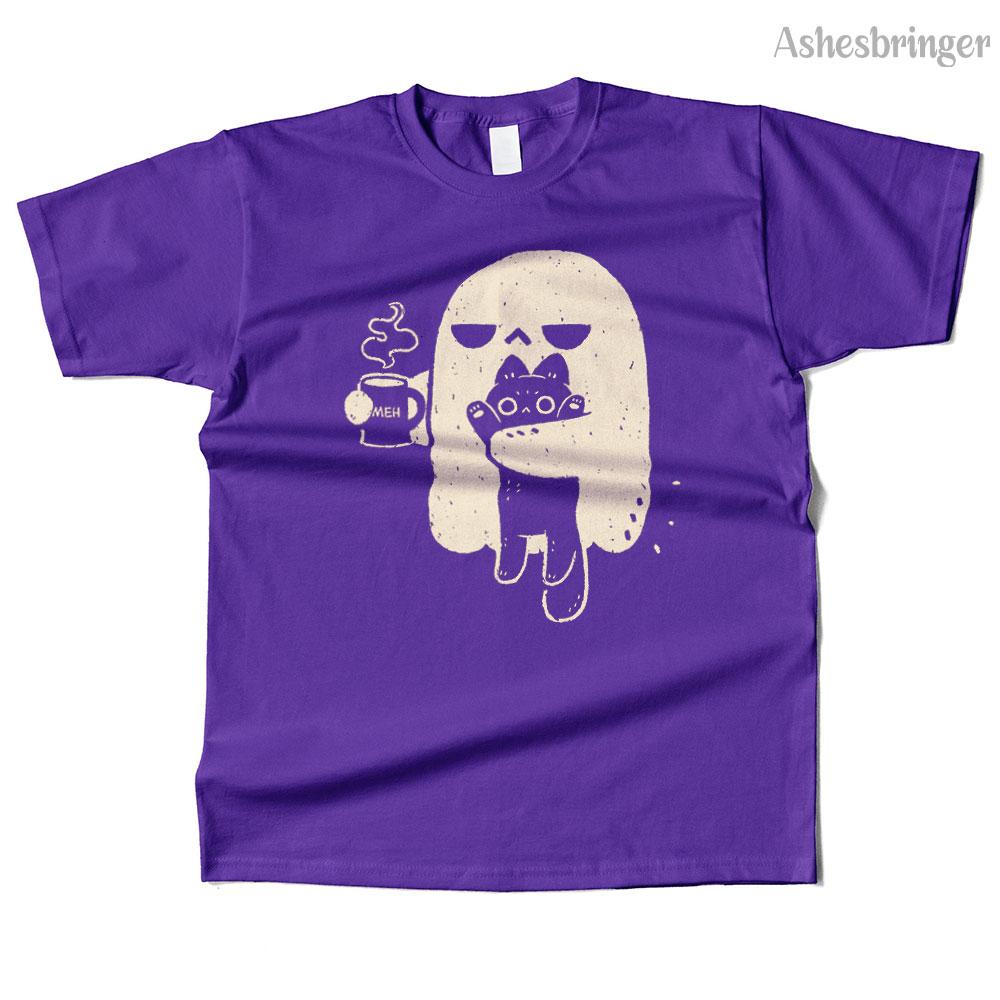 Unisexs Cotton Cute Ghost Holding Cat Graphic High Quality T Shirt Street Casual Style Tee for Unisex and Women