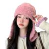 Autumn and winter hats, women's big head circumference shows the face, small headgear, fleece ear protection, warm hat, fashionable and versatile