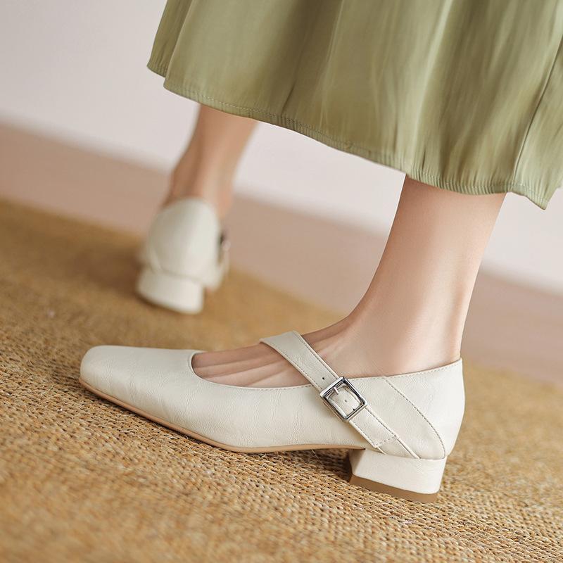 Fashion All-Match Summer Shoes Ladies Casual Female Sneakers Dress Flats Women Low Heels Square Toe 2025 Rubber Solid PU Leisure Buckle