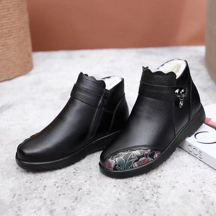 

Хлопковая обувь женская зимняя бархатная мягкая кожа пух теплая нескользящая мягкая подошва короткие ботинки для пожилых кожаная обувь 41