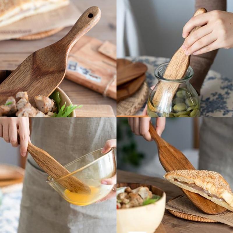 1PC Cookware Kitchen Utensils Sourdough Starter Butter Bread Spatula Wooden Spoon For Salad Mixing Cooking Tool Wooden Spurtle
