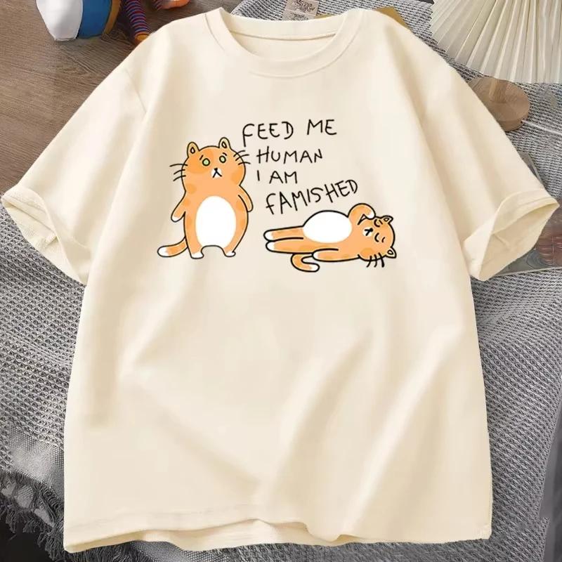 2025 summer  New T-shirts Women Fuuny Cat Lovely Print T Shirt Summer Women's T-shirts Casual Harajuku Women Clothing Tees