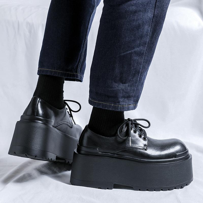 2025 new men's shoes autumn and winter lace-up casual versatile trend ultra-high thick-soled heightening leather shoes men 66645-R