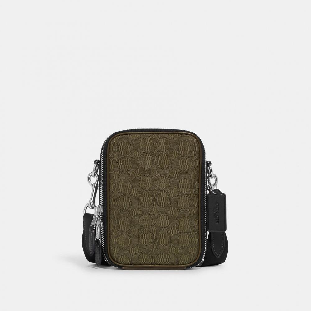 Coach Stanton Transversal em Jacquard Signature Prata Carvão Preto