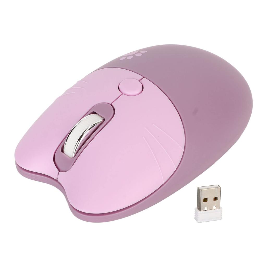 Cute Cat Wireless Mouse Mute USB Receiver Cute Portable DPI Mouse for Laptops 3-Level (Purple)