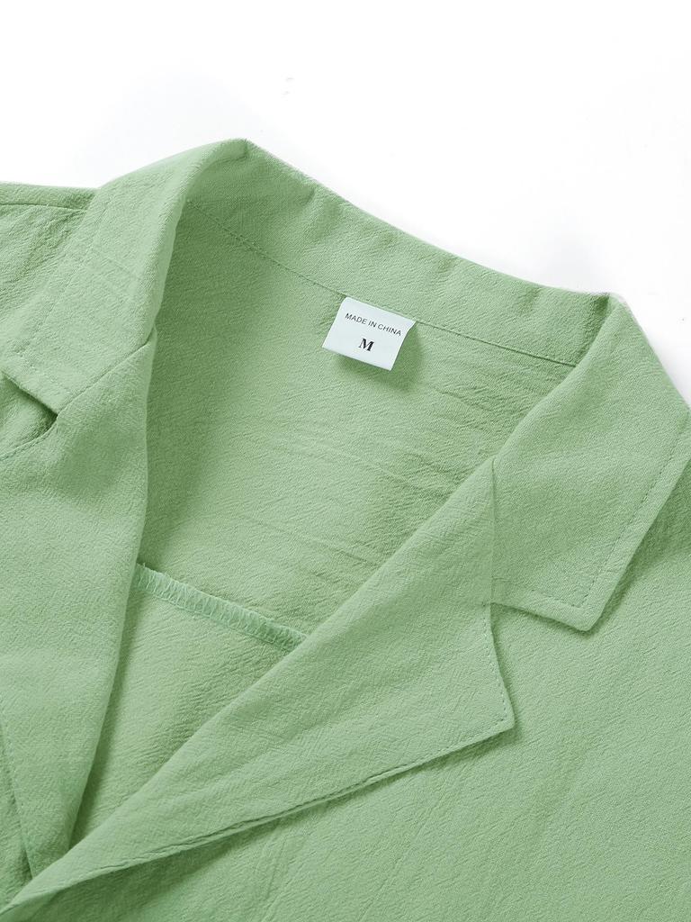 Linen Plus Size Men's Short Sleeve Button-Up Cardigan 
