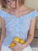 ETMON Stripe Shirring Blouse, Blue