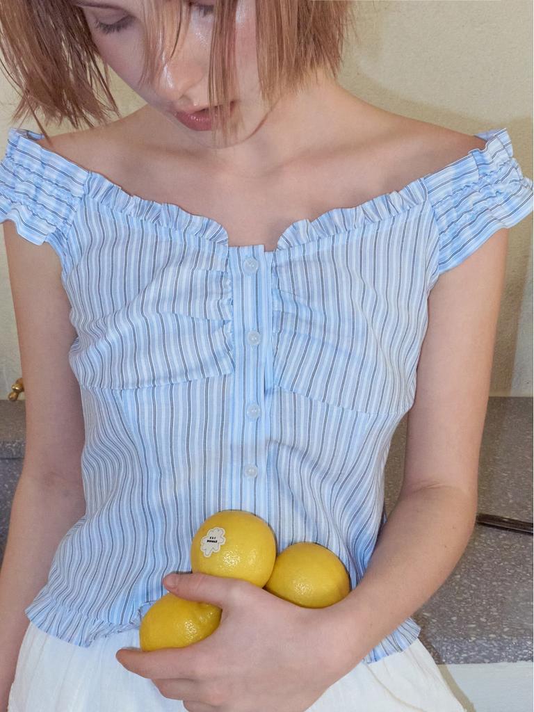 ETMON Stripe Shirring Blouse, Blue