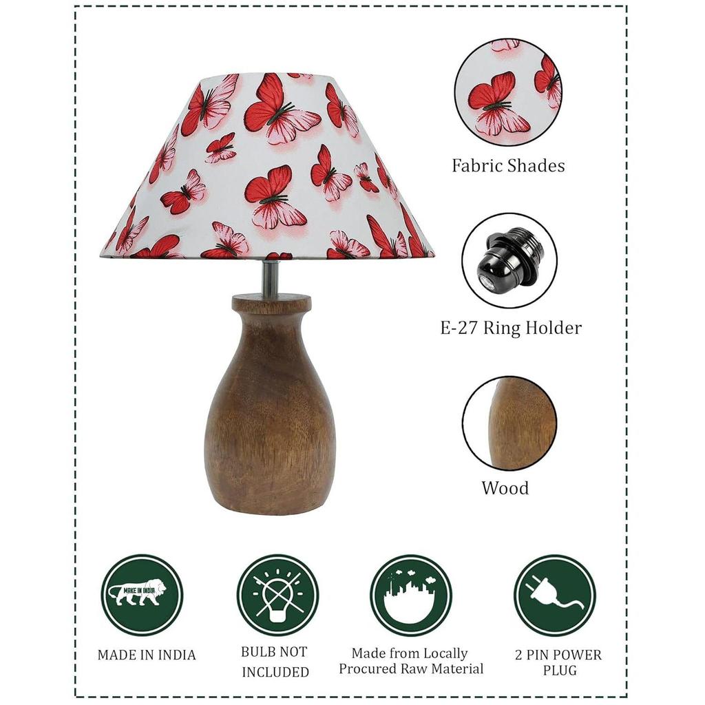 Dovel Pot, Modern Table Lamp with Shade, Wooden Base Modern Fabric Lampshade for Home Office Cafe Restaurant, (Butterfly)