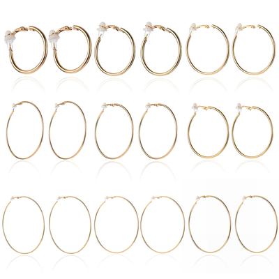 Female Girl Gold Silver Black Women Fashion Without Piercing Earrings Hoops Big Circle Clip On Ear